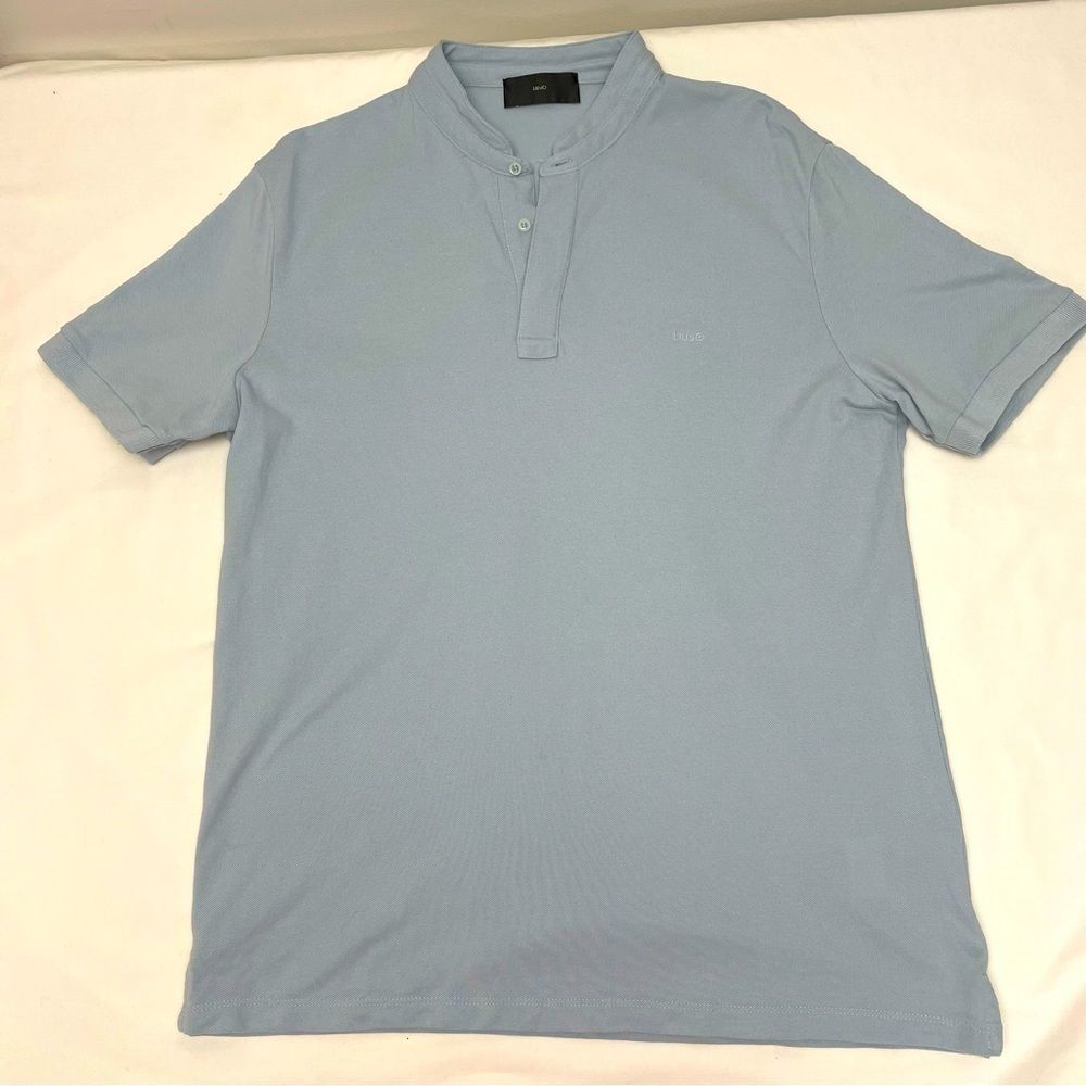LIU.JO Men's Polo Shirt Light Blue Korean Collar Size Large